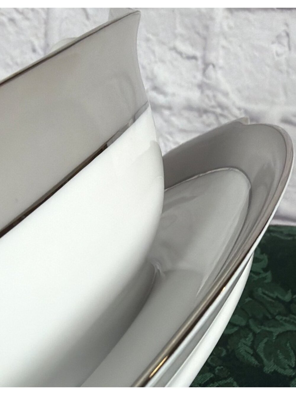 VTG Sango Platina 9in Gravy Sauce Boat Attached Underplate White Platinum Japan - Picture 8 of 14